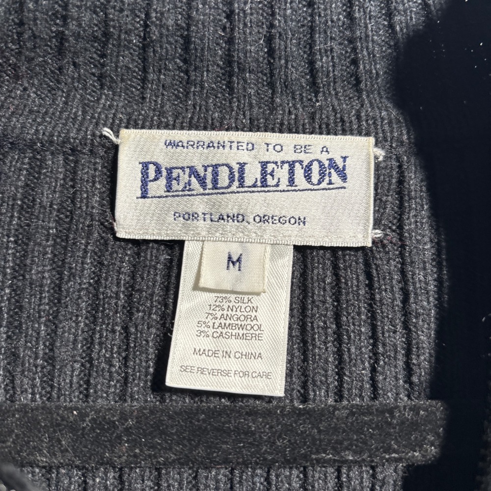 Pendleton Womens Black White Plaid Zip Up Sweater M Silk Angora Cashmere Wool - Picture 5 of 9